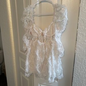For Love and Lemons Tayla Lace Ruffles Corset Embellished Scalloped Mini Dress